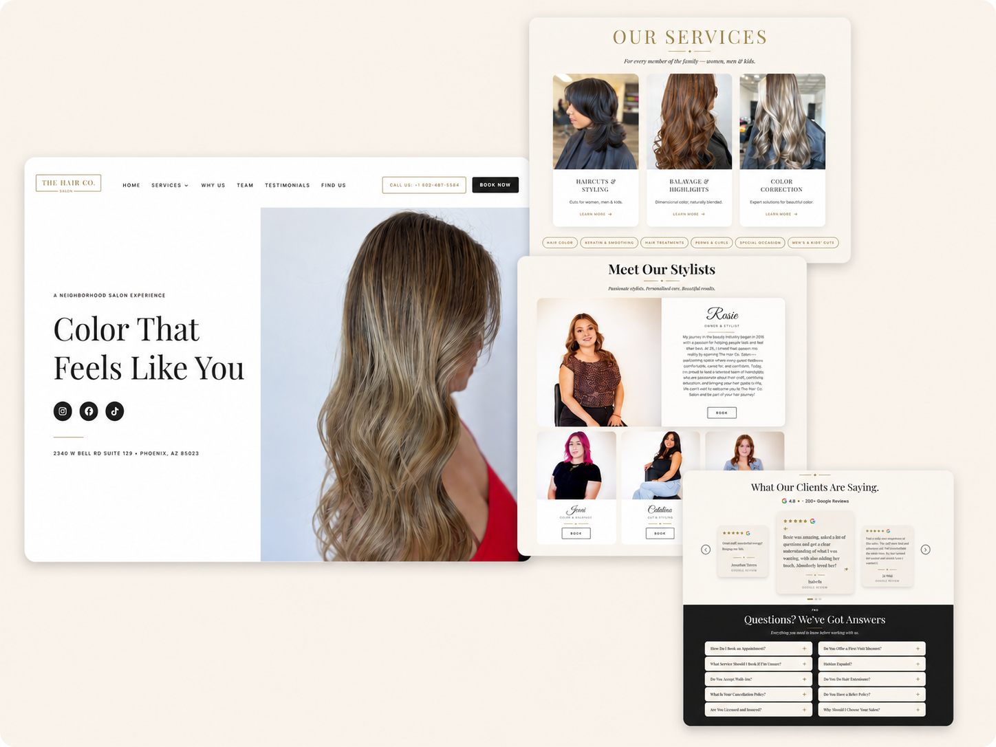 Hair Co. Salon website showcase, a custom-built neighborhood hair salon website