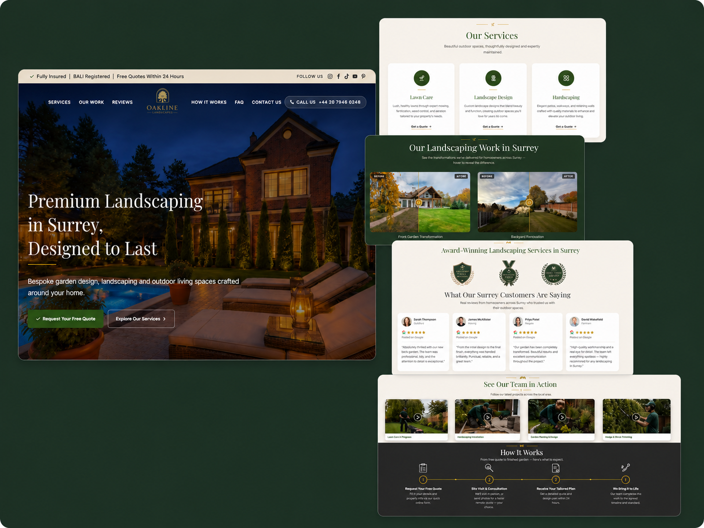 Oakline Landscapes website showcase, a custom-built landscaping business website